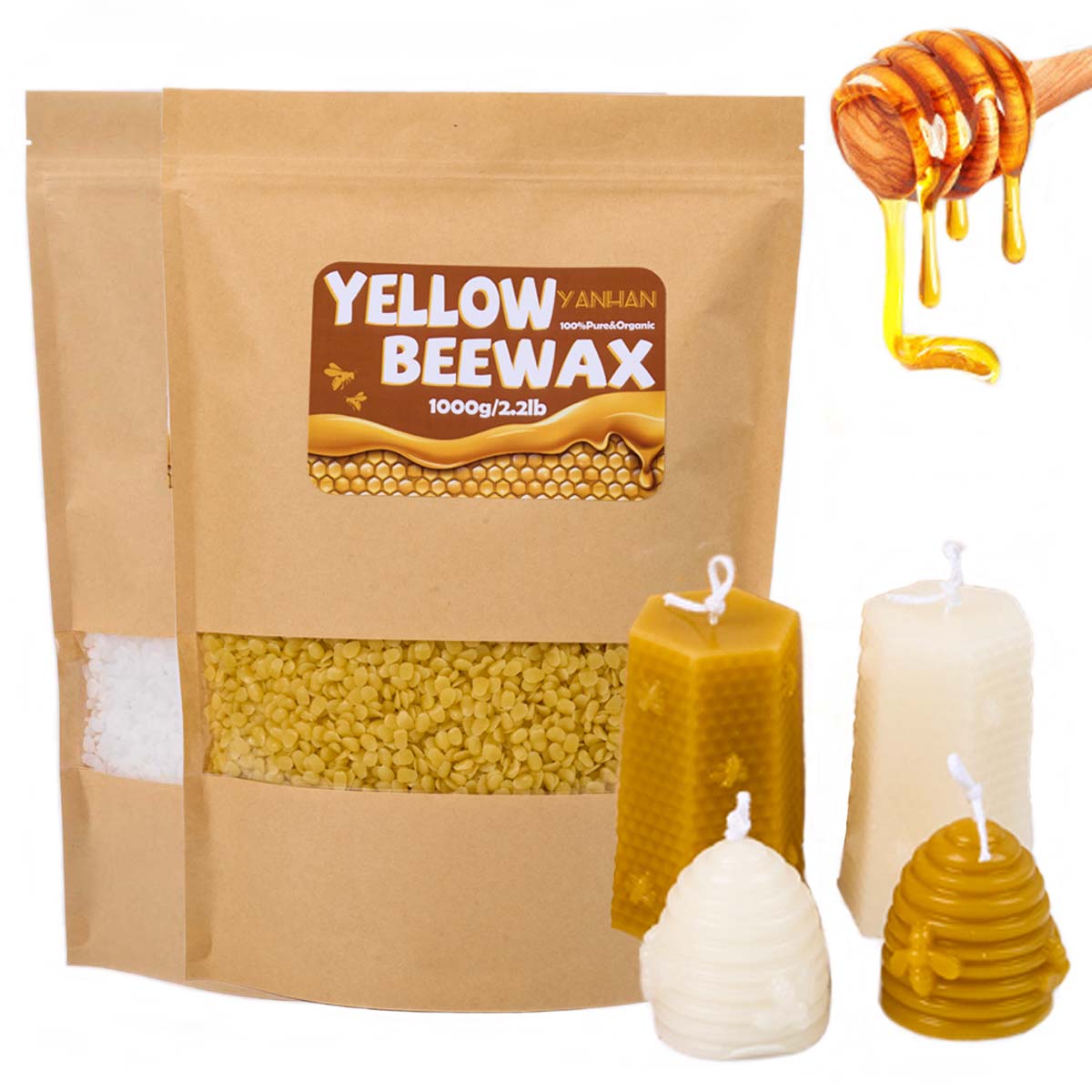 Candle Supplies Beeswax - 1000g Saf Doğal Granül Beyaz Sarı